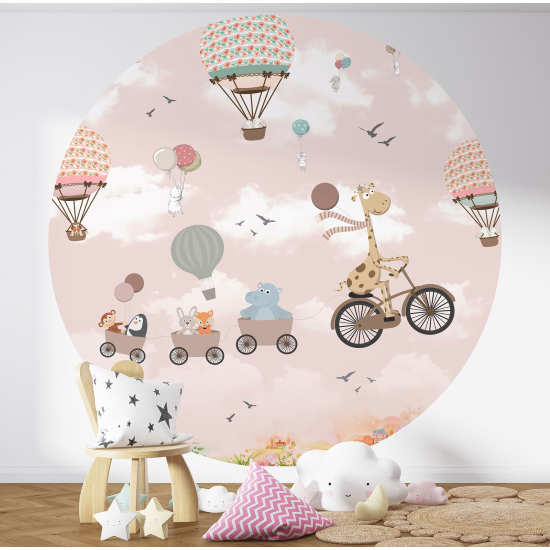 Papier peint rond / cercle Enfants - Montgolfières Animaux