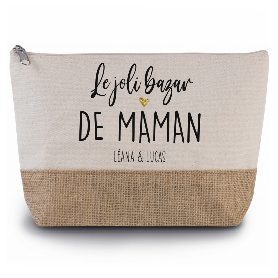 Pochette en toiles de coton et jute - Le joli bazar de maman Prénom