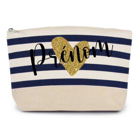 Pochette imprimé marin avec Écriture OR Pailletée - Prénom coeur