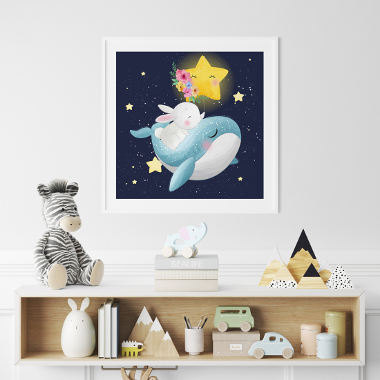 Poster / Affiche carrée Enfants - Lapin Baleine