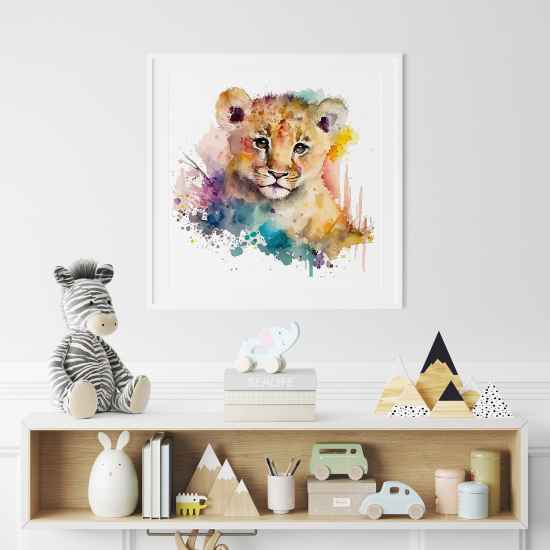 Poster / Affiche carrée Enfants - Lion coloré