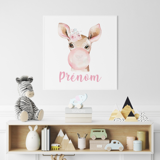 Poster / Affiche carrée enfants personnalisée - Faon bulle