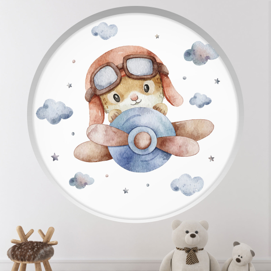 Stickers Trompe l'œil Arche ronde Enfants - Lapin aviateur
