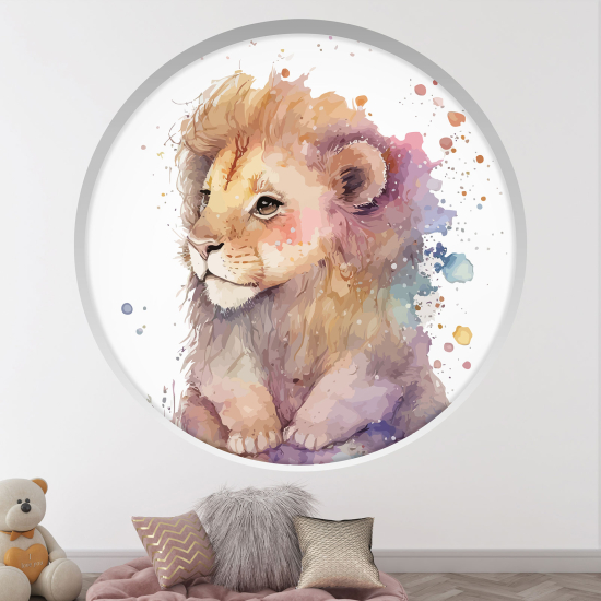 Stickers Trompe l'œil Arche ronde Enfants - Lion