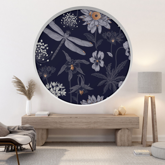 Stickers Trompe l'œil Arche ronde - Fleurs Libellule