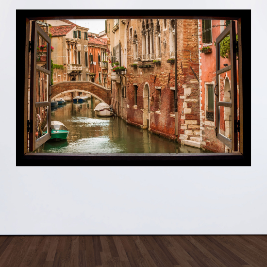 Stickers Trompe l'œil fenêtre en bois - Venise