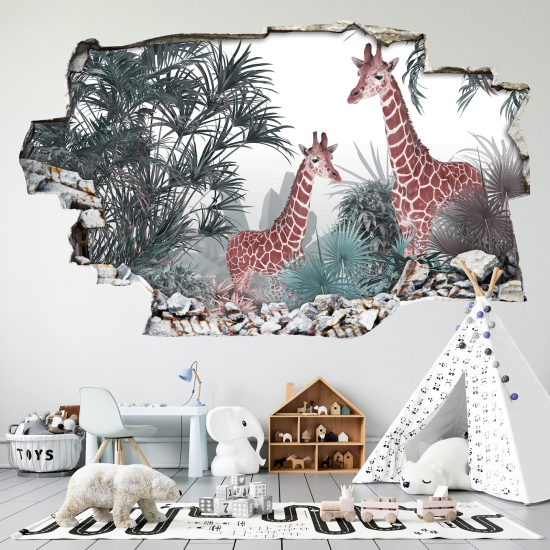 Stickers Trompe l'oeil trou dans le mur - Girafe