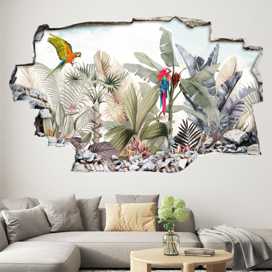 Stickers Trompe l'oeil trou dans le mur - Motif Tropical