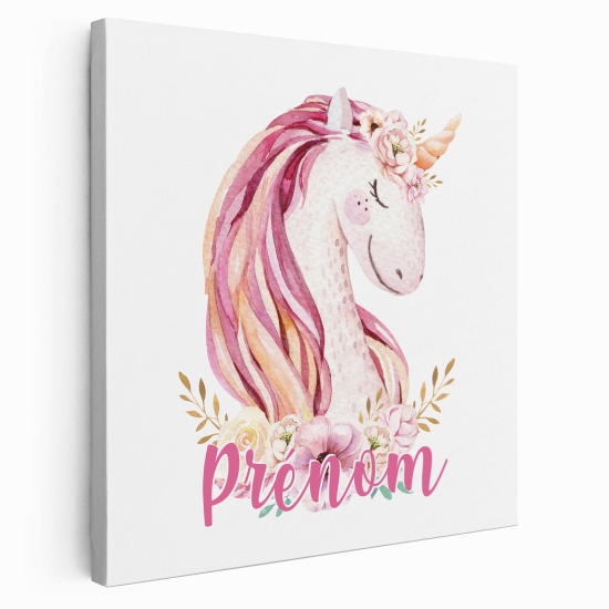 Tableau toile enfants personnalisée avec prénom - Licorne