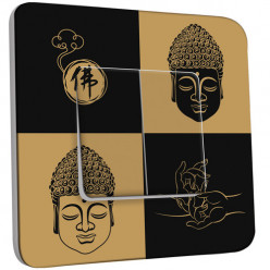 Interrupteur Décoré Double Va et Vient - Bouddha Zen Black&Gold 