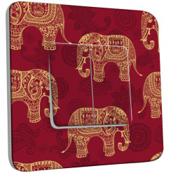 Interrupteur Décoré Double Va et Vient - Motif Oriental Eléphants 1 