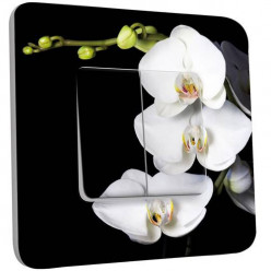 Interrupteur Décoré Double Va et Vient -  Orchidées Fond Noir 