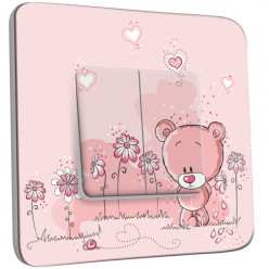 Interrupteur Décoré Double Va et Vient - Ourson Enfant Rose 