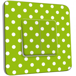 Interrupteur Décoré Double Va et Vient - Petits Pois Blancs Fond Vert 