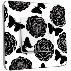 Interrupteur Décoré Double Va et Vient - Roses design Black&White