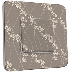 Interrupteur Décoré Poussoir - Fleurs Abstraits Blanc/Taupe