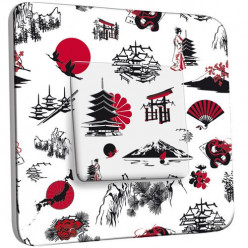 Interrupteur Décoré Poussoir - Motif Chinois Black&Red&White