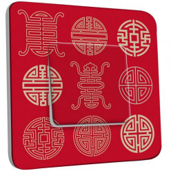 Interrupteur Décoré Poussoir - Motif Chinois Rouge
