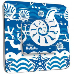 Interrupteur Décoré Poussoir - Motif Marin Bleu Abstrait 2