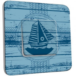 Interrupteur Décoré Poussoir - Motif Marin Bleu Bois Bateau