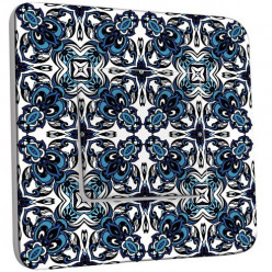 Interrupteur Décoré Poussoir - Motif Oriental Bleu