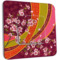 Interrupteur Décoré Poussoir - Motif Oriental Fleurs de Cerisier