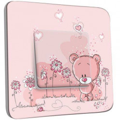 Interrupteur Décoré Poussoir - Ourson Enfant Rose 