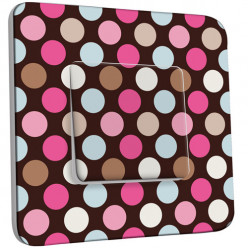 Interrupteur Décoré Simple - Pois Multicolores Fond Chocolat 