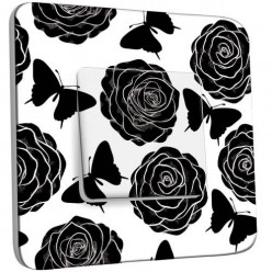 Interrupteur Décoré Simple Va et Vient - Roses design Black&White