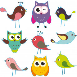 Kit stickers oiseaux hiboux