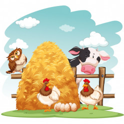 Stickers ferme vache, poules, hibou