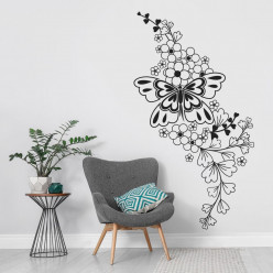 stickers fleur papillon asiatique