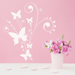 Stickers fleur papillons