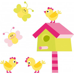 Stickers oiseaux papillons