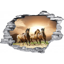 Stickers Trompe l'oeil 3D Chevaux