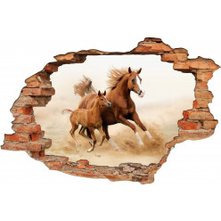 Stickers Trompe l'oeil 3D Chevaux 3