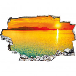 Stickers Trompe l'oeil 3D - couché de soleil mer 2