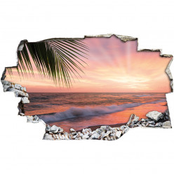 Stickers Trompe l'oeil 3D - couché de soleil mer 7