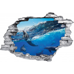 Stickers Trompe l'oeil 3D Dauphins