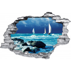 Stickers Trompe l'oeil 3D Mer Bateaux