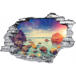 Stickers Trompe l'oeil 3D Mer et rochers 