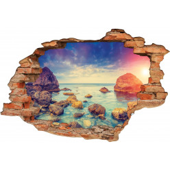 Stickers Trompe l'oeil 3D Mer et rochers 