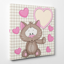 Tableau toile - Chaton Cœurs