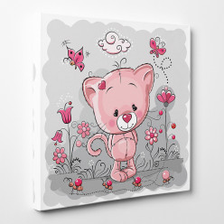 Tableau toile - Chaton Fleurs