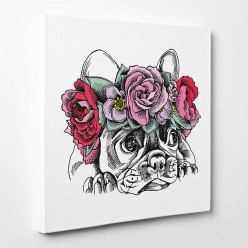 Tableau toile - Chien Fleurs 