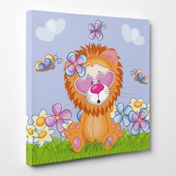 Tableau toile - Lion Fleurs