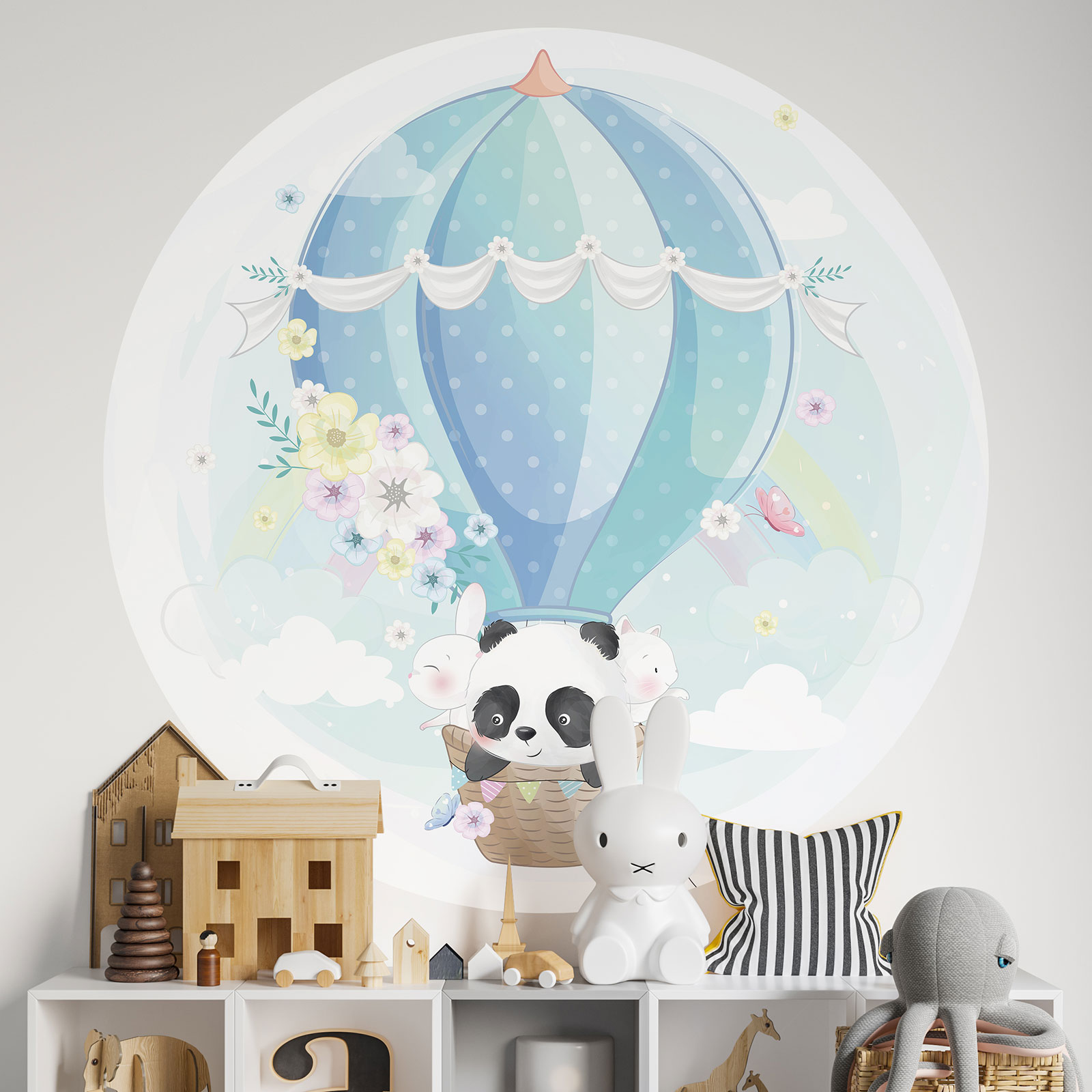 Decvictor Stickers Muraux Enfants - Montgolfière Magique Avec Zèbre, Écureuil & Lapin Pour Chambre Bébé Fille Et Salon
