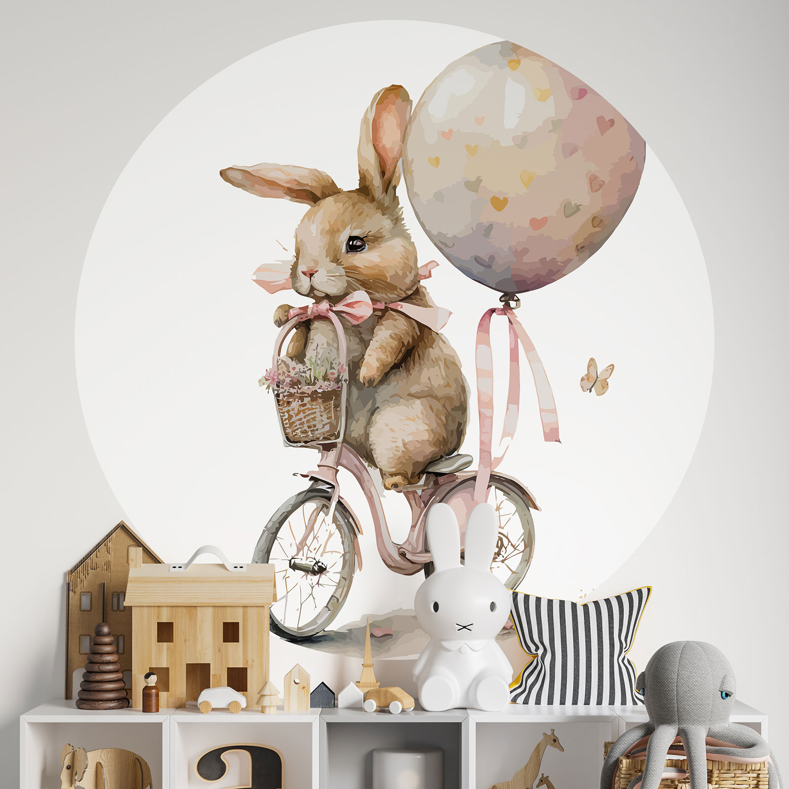 Sticker Mural Enfant "Lapin Sur La Lune" – 58x48 Cm – Autocollant Décoratif Pour Chambre Bébé, Fille, Garçon