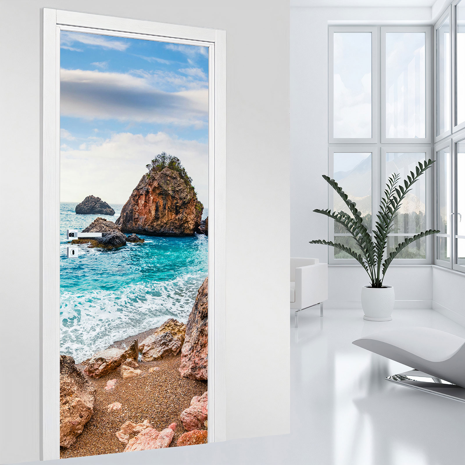 Adhesif Porte Interieur Autocollant Mural 3D Paysage Marin Pour Porte - 63x205 Cm, Autoadhésif, Facile à Poser Adhésif Porte 3d