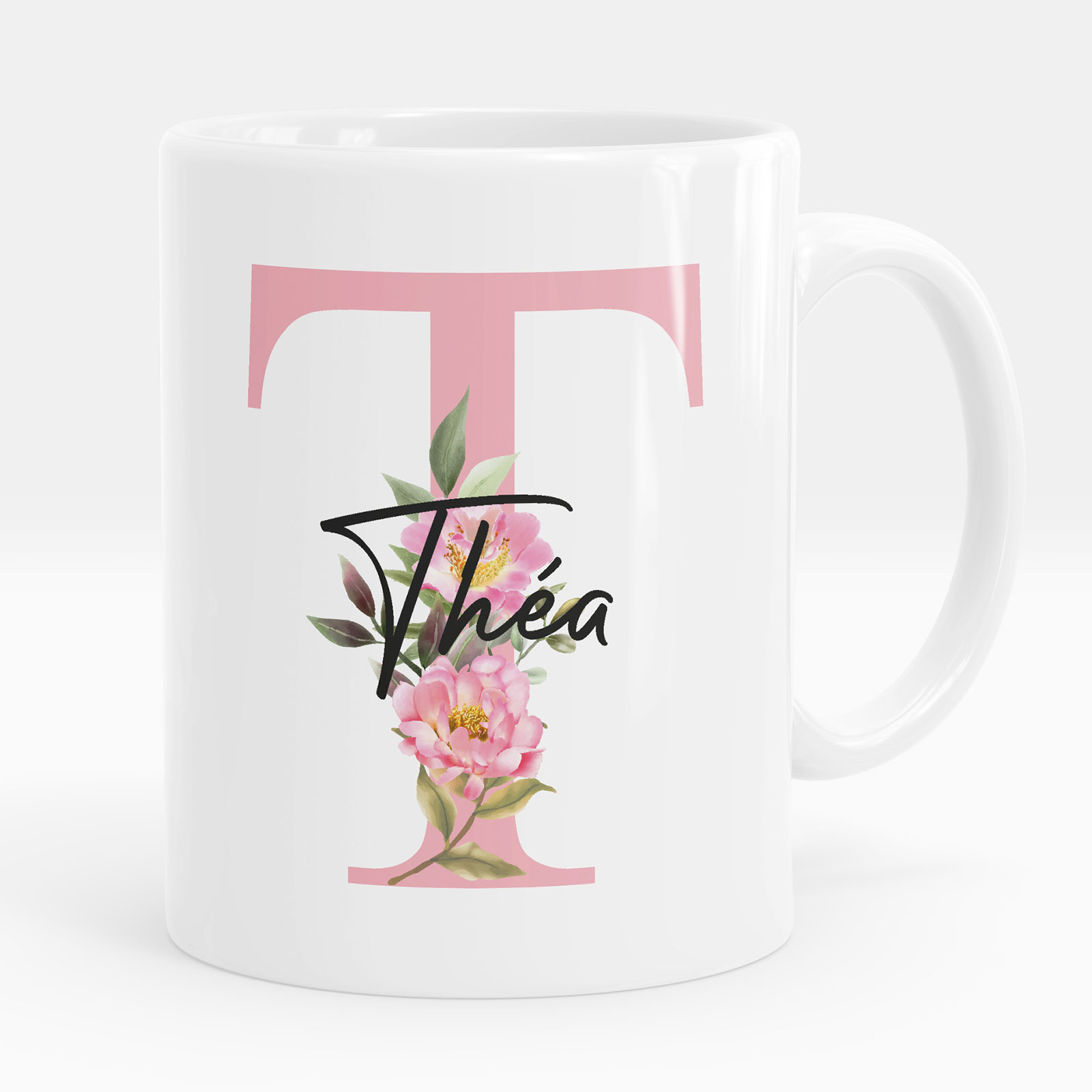Tasse Blanche Monogramme Floral – Lettre N – Céramique Personnalisée